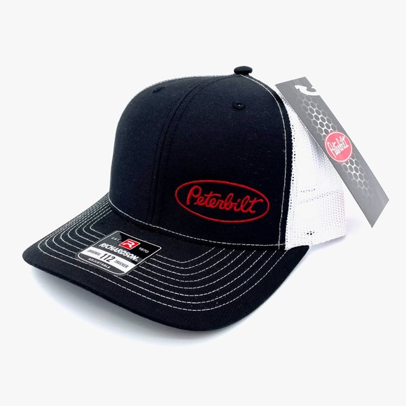 New - Peterbilt Richardson 112 Black/White Trucker Cap Hat Snapback Embroidered - Picture 4 of 5